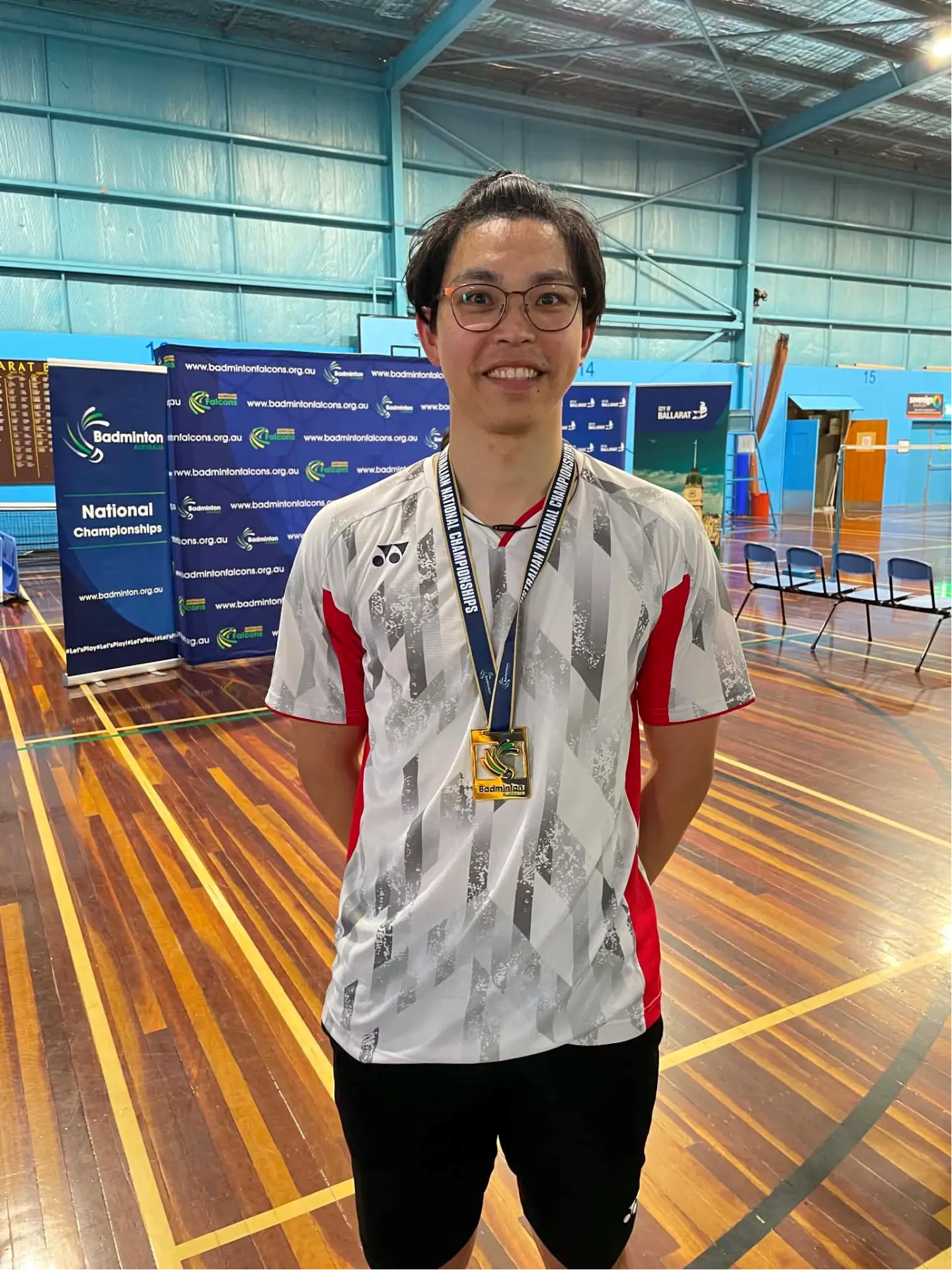 Head Coach with his medal at the Australian National Badminton Championships